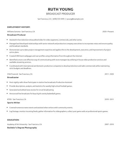 Broadcast Producer Resume
