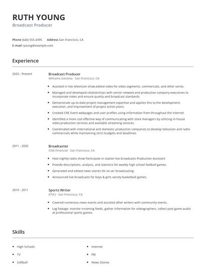 Broadcast Producer Resume