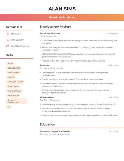 Broadcast Producer Resume