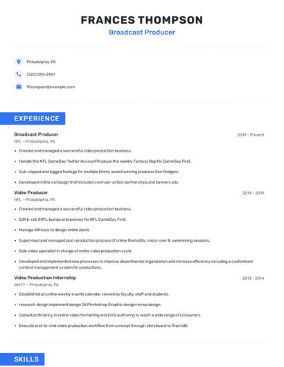 Broadcast Producer Resume