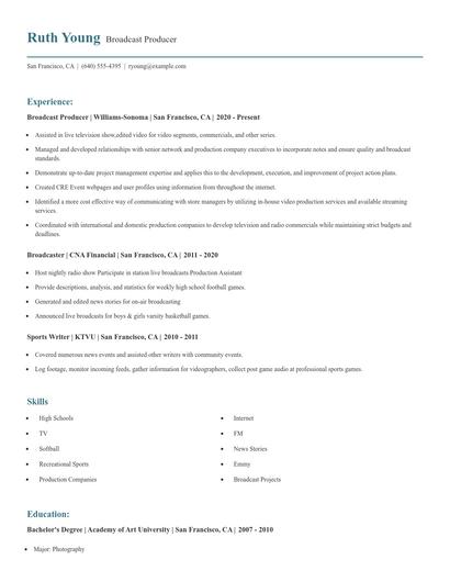Broadcast Producer Resume