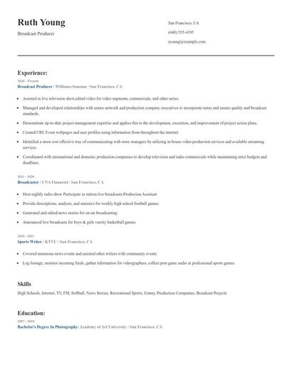 Broadcast Producer Resume