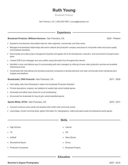 Broadcast Producer Resume