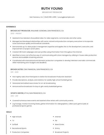 Broadcast Producer Resume