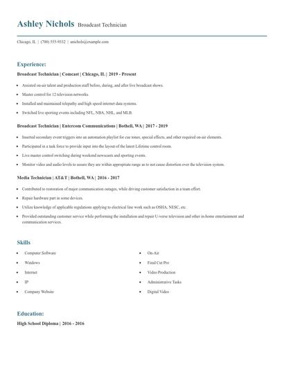 Broadcast Technician Resume