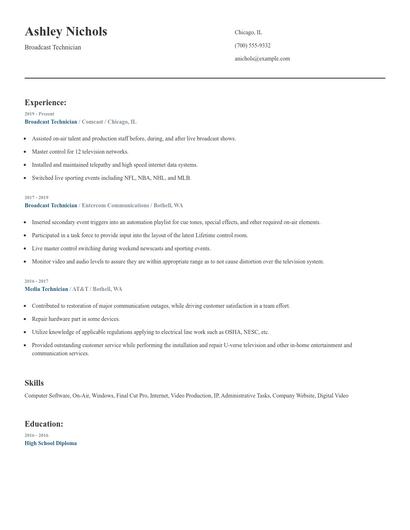Broadcast Technician Resume