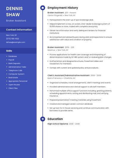 Broker Assistant Resume