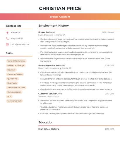 Broker Assistant Resume