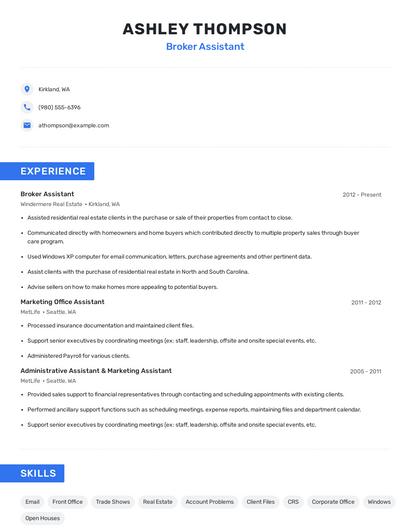 Broker Assistant Resume