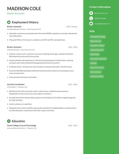 Broker Assistant Resume