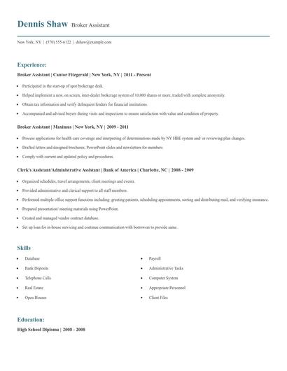 Broker Assistant Resume