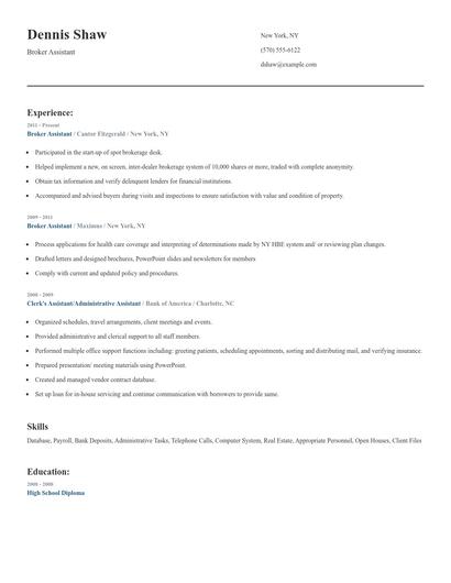 Broker Assistant Resume