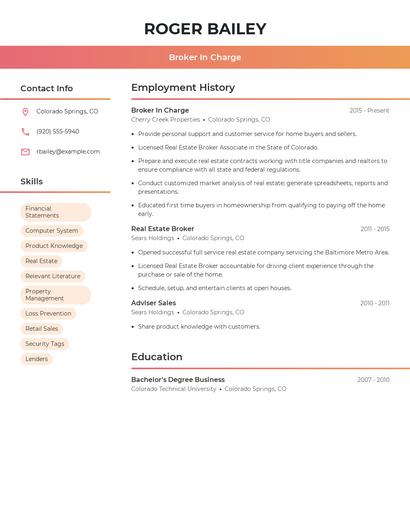 Broker In Charge Resume