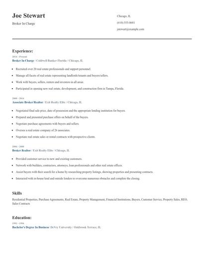 Broker In Charge Resume