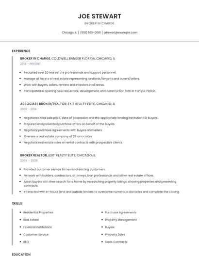Broker In Charge Resume