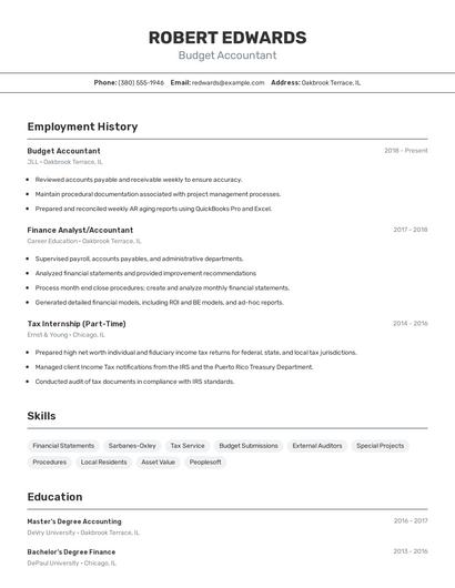 Budget Accountant Resume