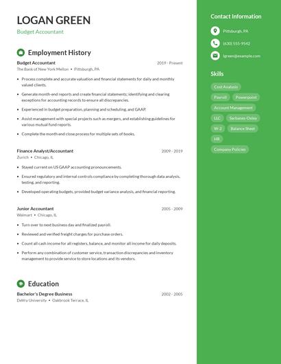 Budget Accountant Resume