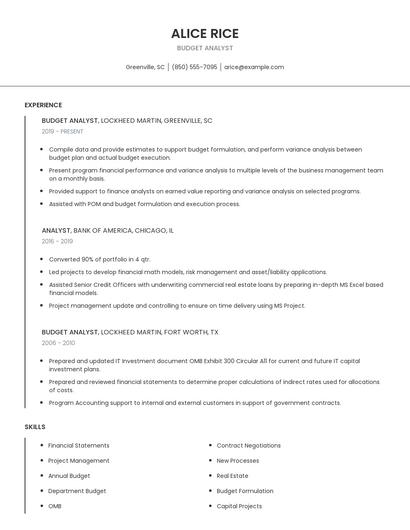 Budget Analyst Resume