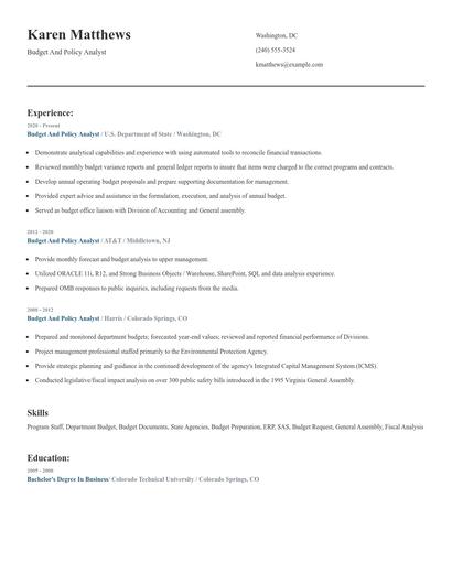 Budget And Policy Analyst Resume