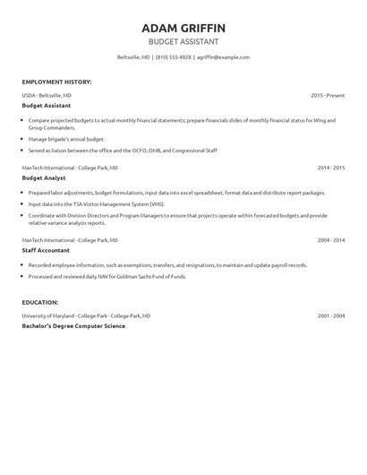 Budget Assistant Resume