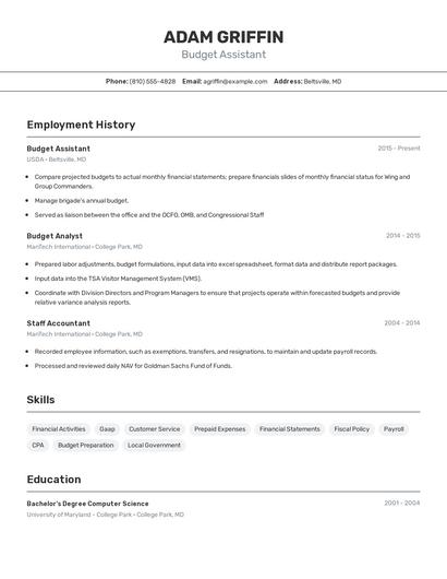 Budget Assistant Resume