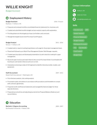Budget Assistant Resume