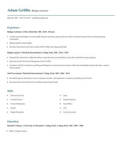 Budget Assistant Resume