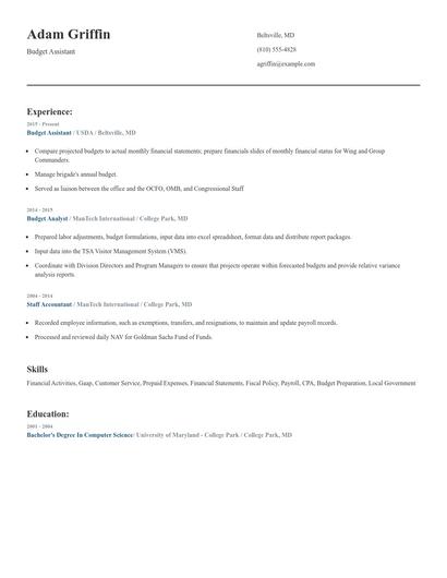 Budget Assistant Resume