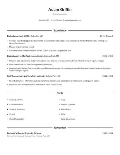Budget Assistant Resume