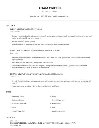 Budget Assistant Resume