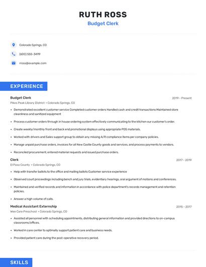Budget Clerk Resume