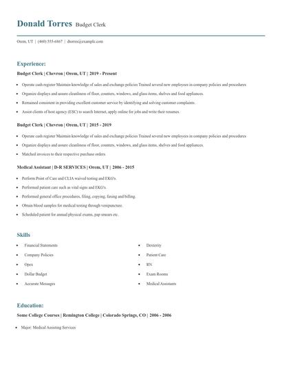 Budget Clerk Resume