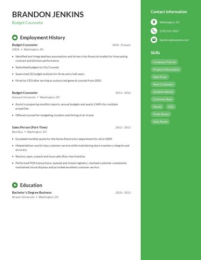 Budget Counselor Resume