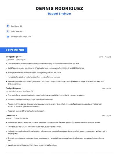 Budget Engineer Resume
