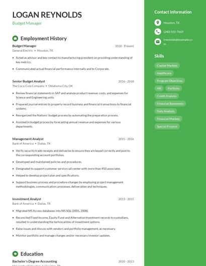 Budget Manager Resume