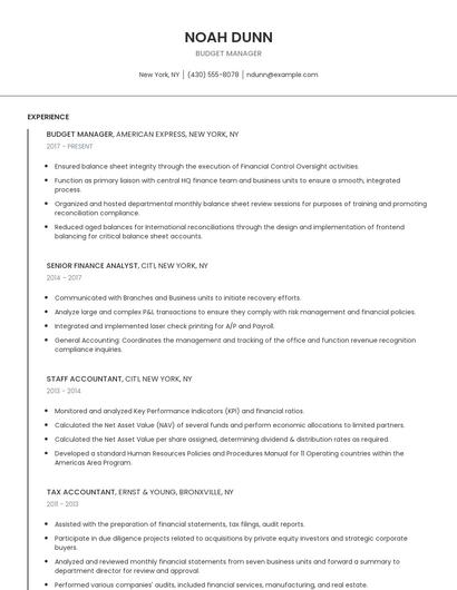 Budget Manager Resume