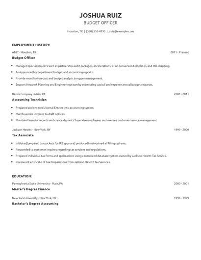 Budget Officer Resume