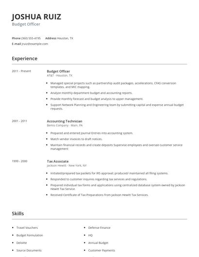 Budget Officer Resume