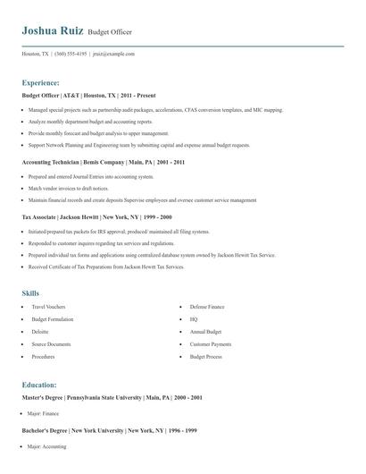 Budget Officer Resume