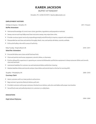 Buffet Attendant Resume