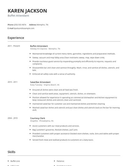 Buffet Attendant Resume