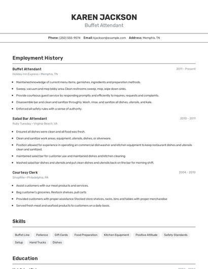 Buffet Attendant Resume