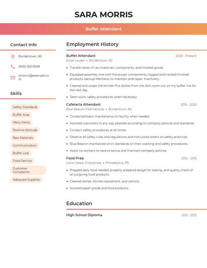 Buffet Attendant Resume