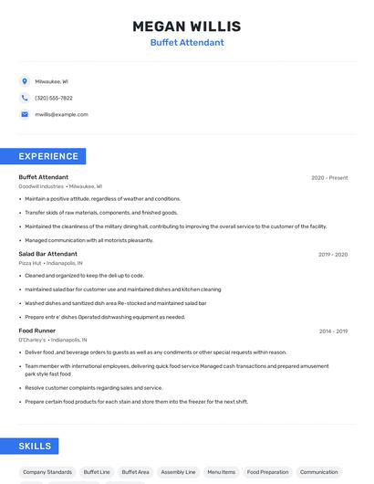 Buffet Attendant Resume