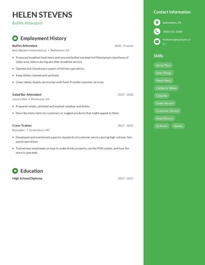Buffet Attendant Resume