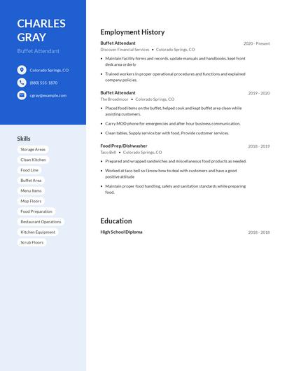 Buffet Attendant Resume