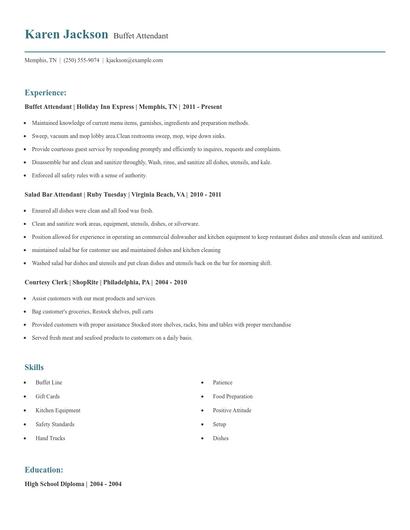 Buffet Attendant Resume