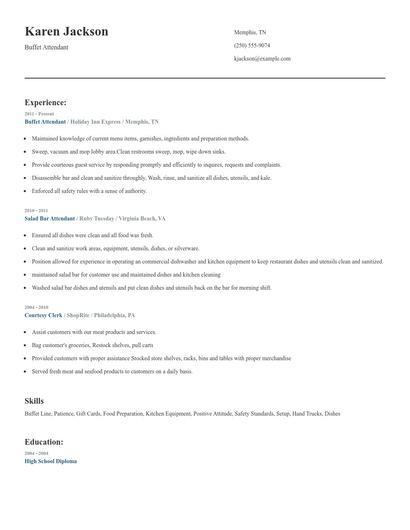 Buffet Attendant Resume