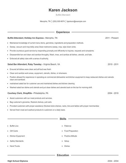 Buffet Attendant Resume