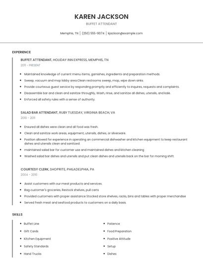 Buffet Attendant Resume
